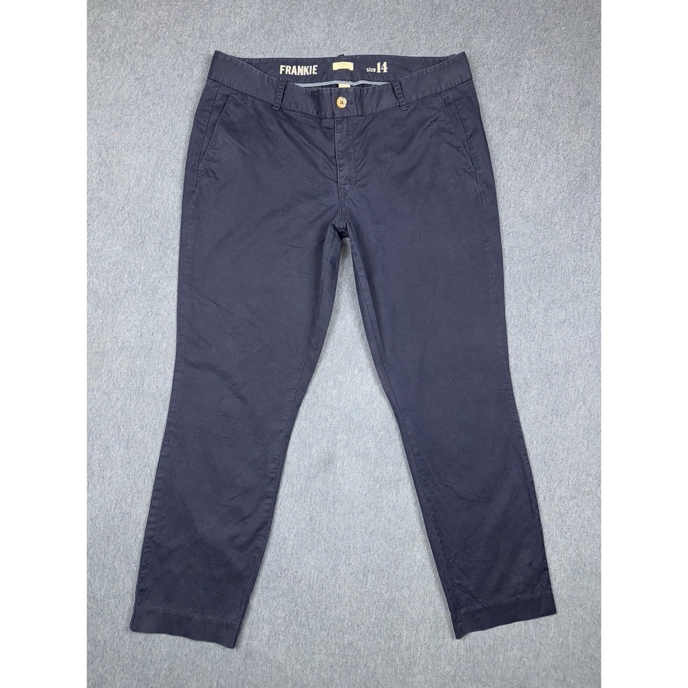 J Crew Pants Womens 14 Blue Frankie Flat Front Chino Cotton Stretch Khakis